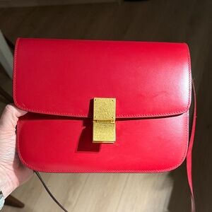 Celine Box Bag Red with Gold Hardware